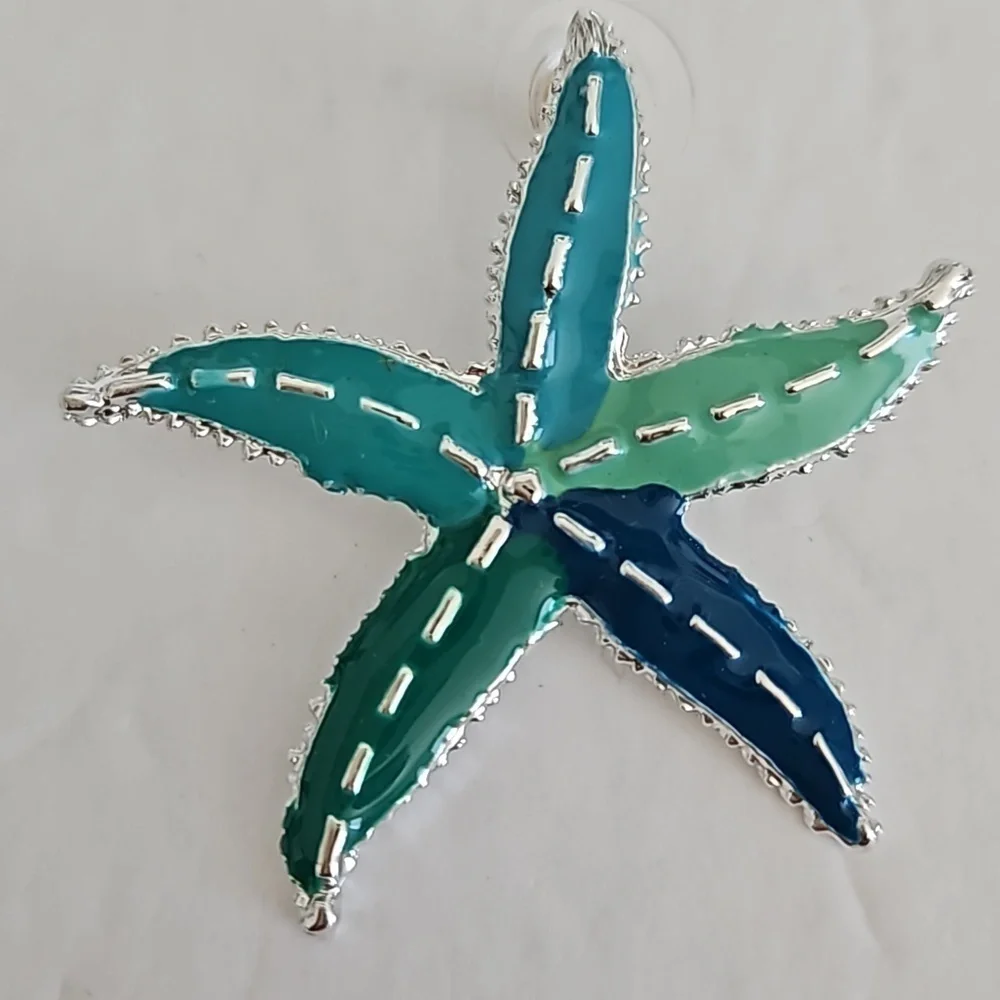 STARFISH Enamel on Silvertone Pierced Earrings